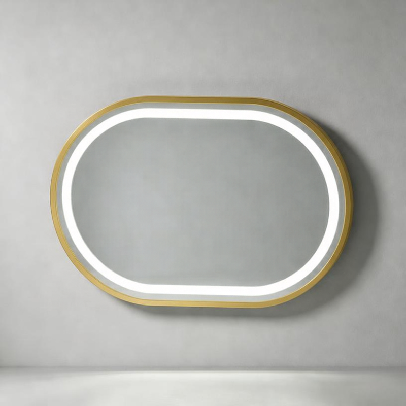 IP44 Gold Oval Frame LED Mirror with Demister Pad