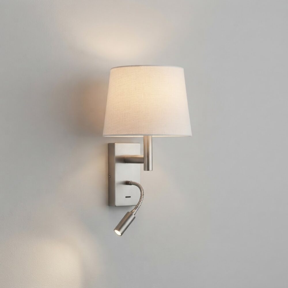 Elbow Wall Light with Flexi Light in Satin Nickel