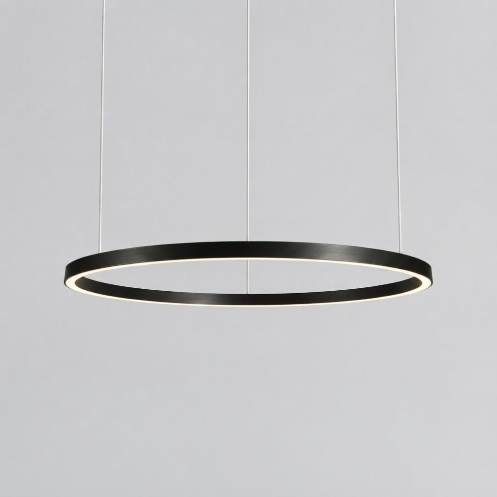 Circle LED Pendant with Downward Emission in Black