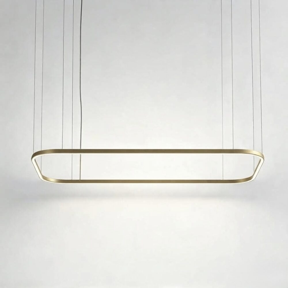 Rectangle LED Pendant With Downward Emission in Matt Gold