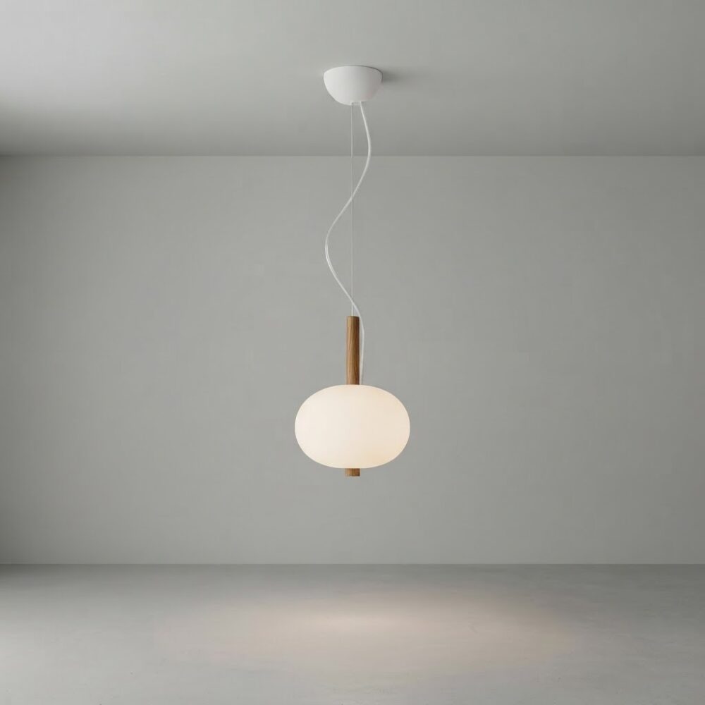 Small Apple LED Pendant in Light Ash Wood