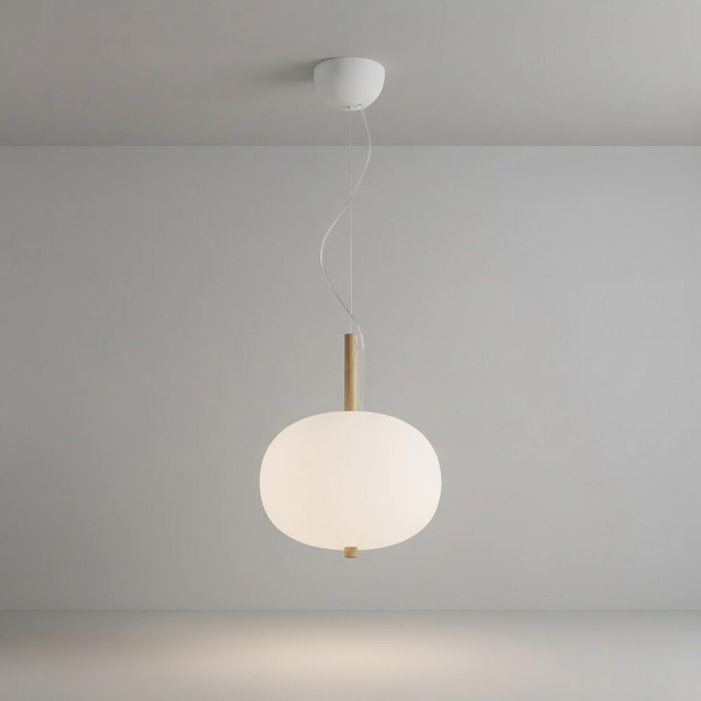 Large Apple LED Pendant in Light Ash Wood