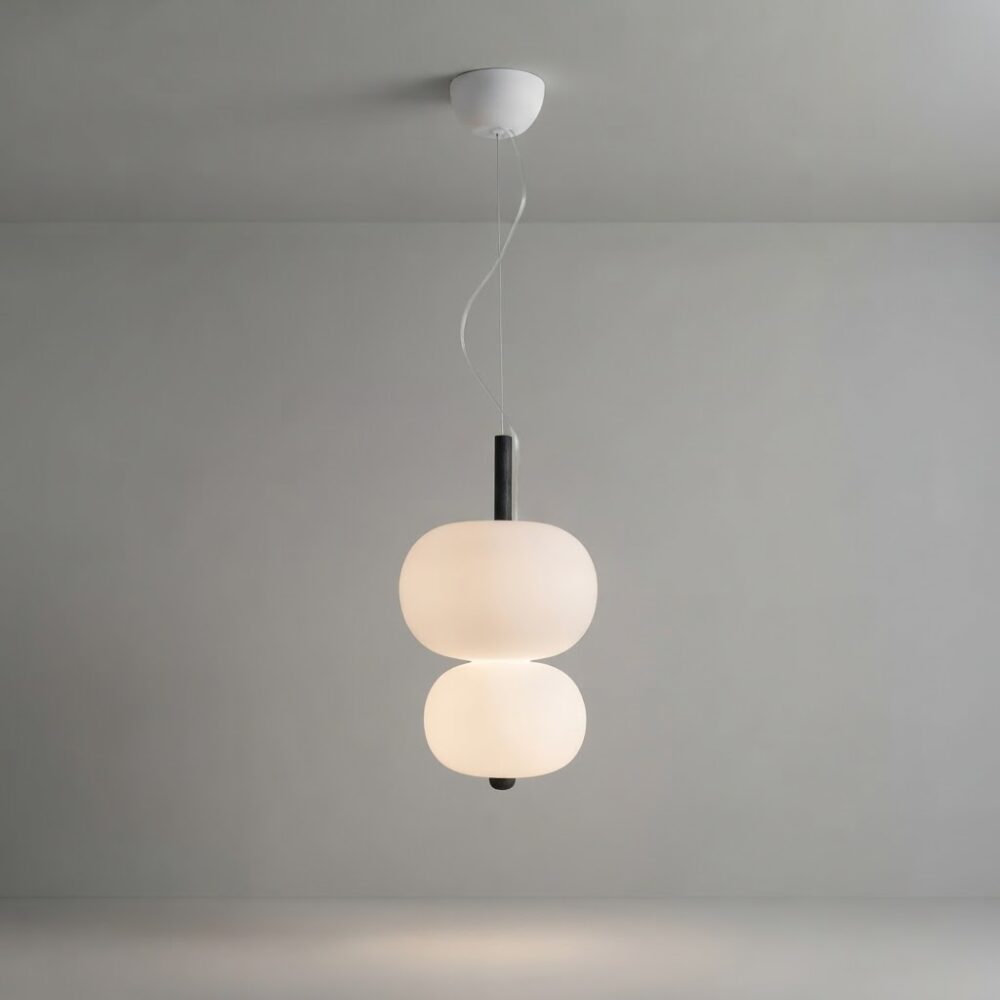 Large Apple Double LED Pendant in Dark Ash Wood