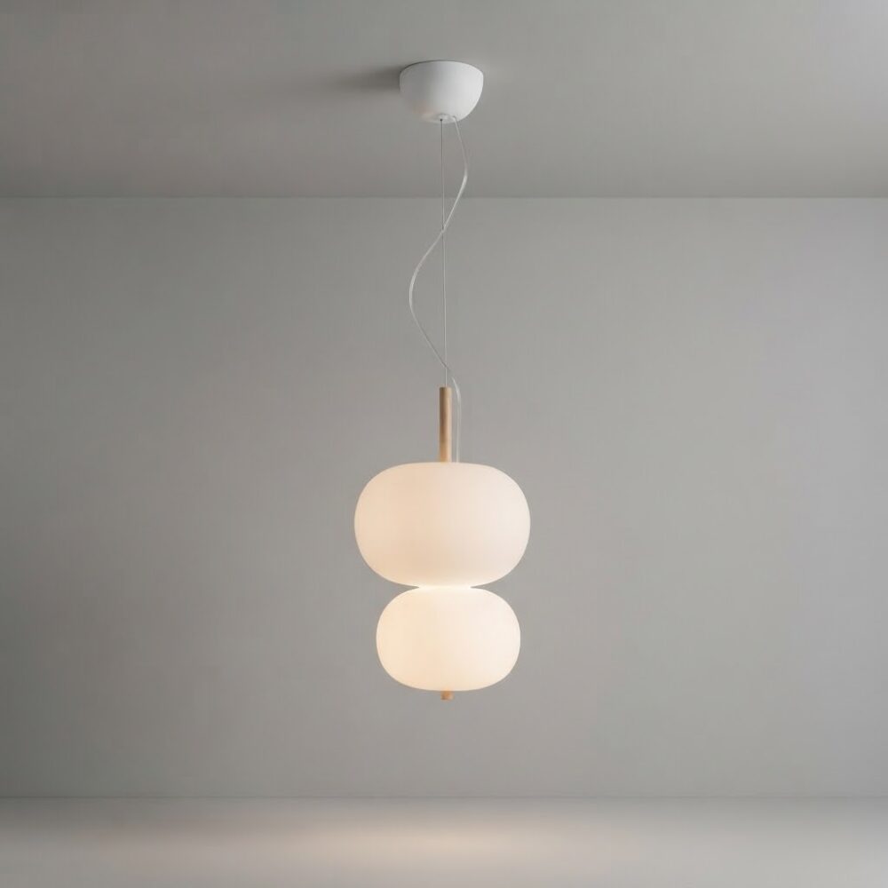 Large Apple Double LED Pendant in Light Ash Wood