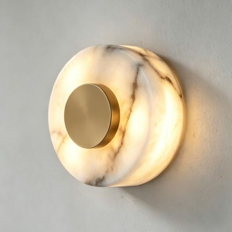 Slim Alba Alabaster Wall Light in Satin Brass