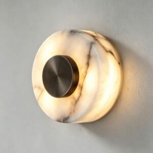 Slim Alba Alabaster Wall Light in Dark Bronze