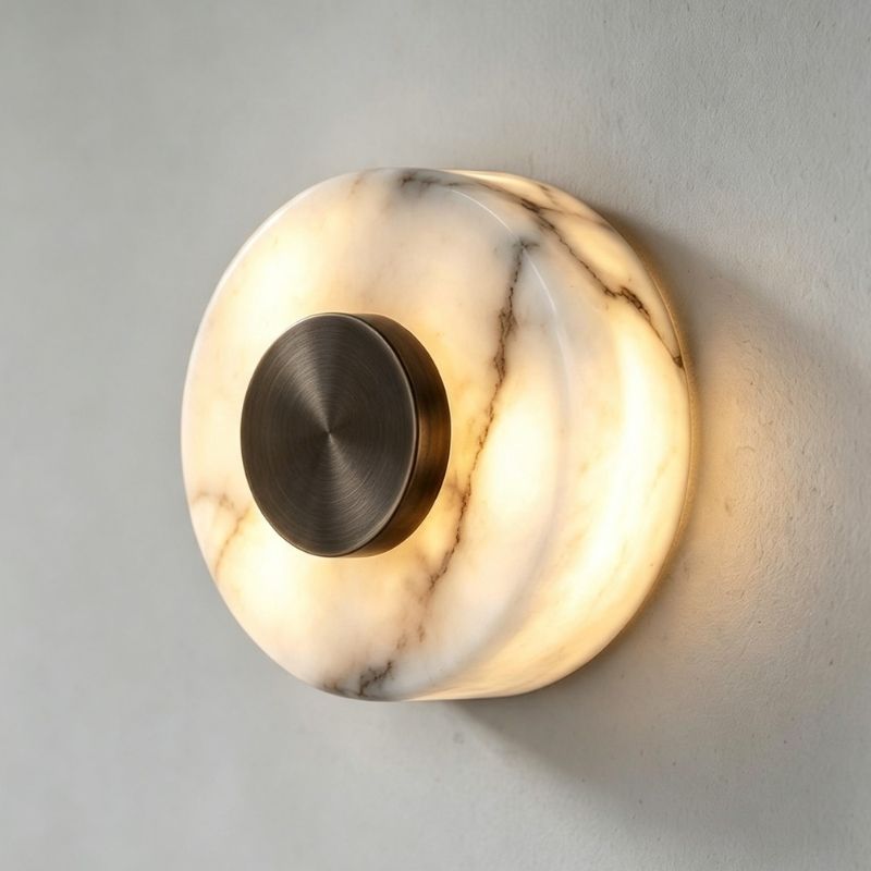 Slim Alba Alabaster Wall Light in Dark Bronze