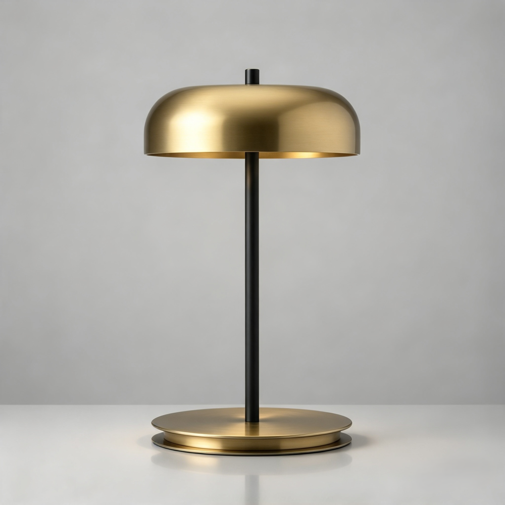 Button Table Lamp in Brushed Brass + Matt Black
