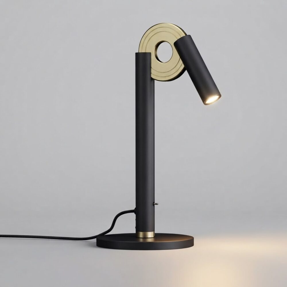 Paris Desk Lamp in Super Matt Black and Satin Brass