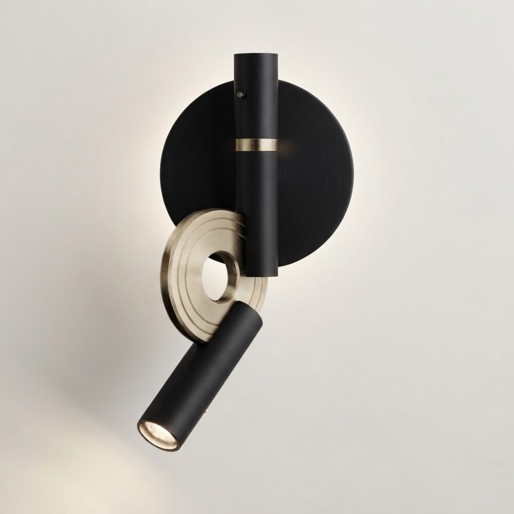 Paris LED Reading Light in Super Matt Black and Satin Brass