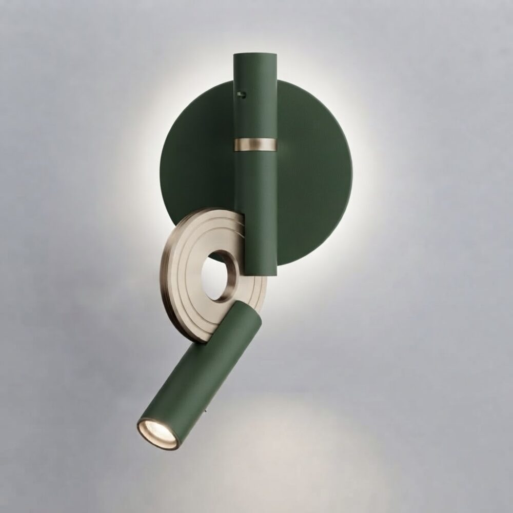 Paris LED Reading Light in Moss Green and Satin Brass