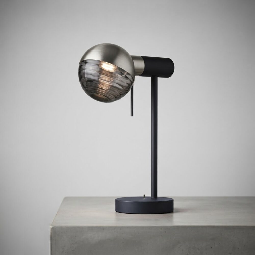 Jules Desk Lamp in Super Matt Black and Satin Nickel