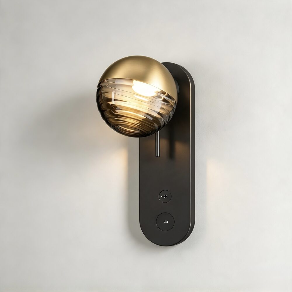 Jules Bedside Wall Light with USB-C in Super Matt Black and Satin Brass