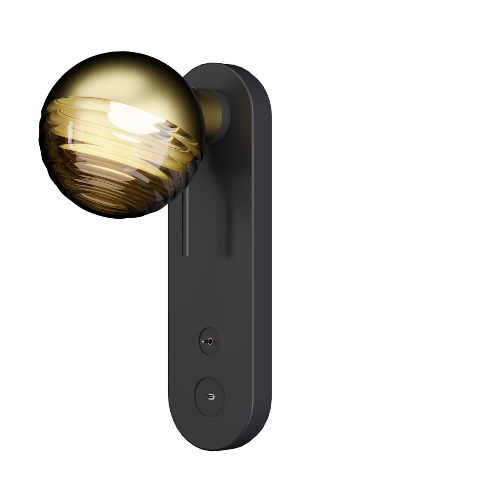 Jules Bedside Wall Light with USB-C in Super Matt Black and Satin Brass