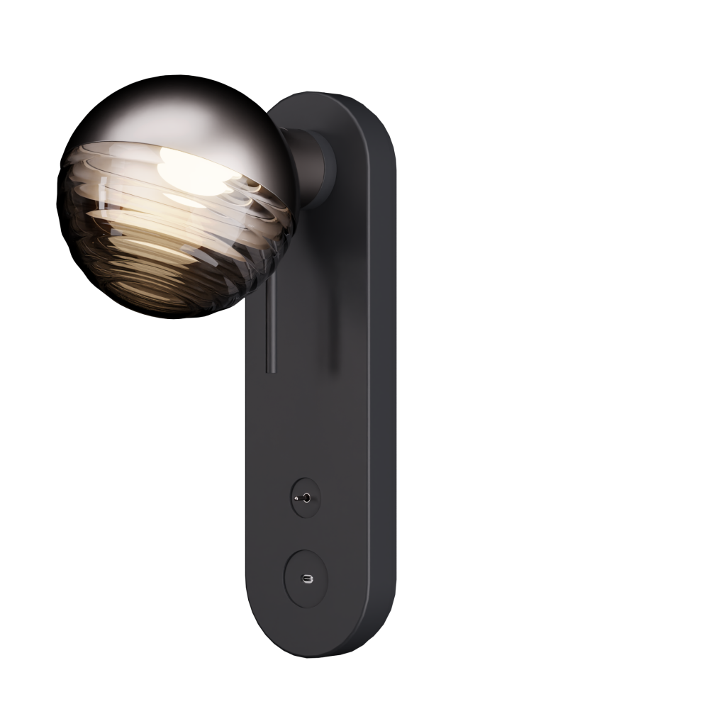 Jules Bedside Wall Light with USB-C in Super Matt Black and Satin Nickel