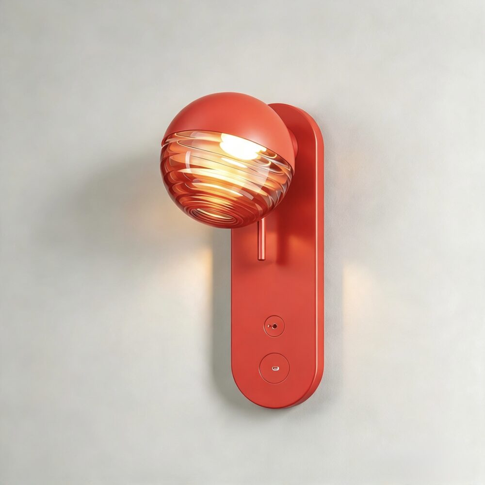 Jules Bedside Wall Light with USB-C in Coral Red