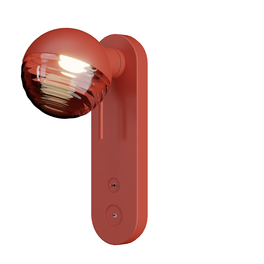 Jules Bedside Wall Light with USB-C in Coral Red