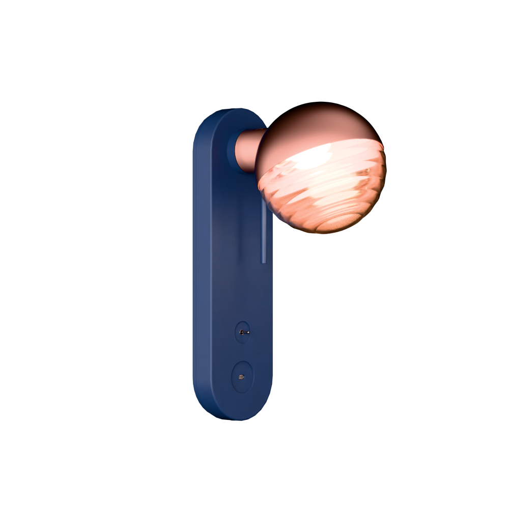 Jules Bedside Wall Light with USB-C in Cobalt Blue and Satin Copper