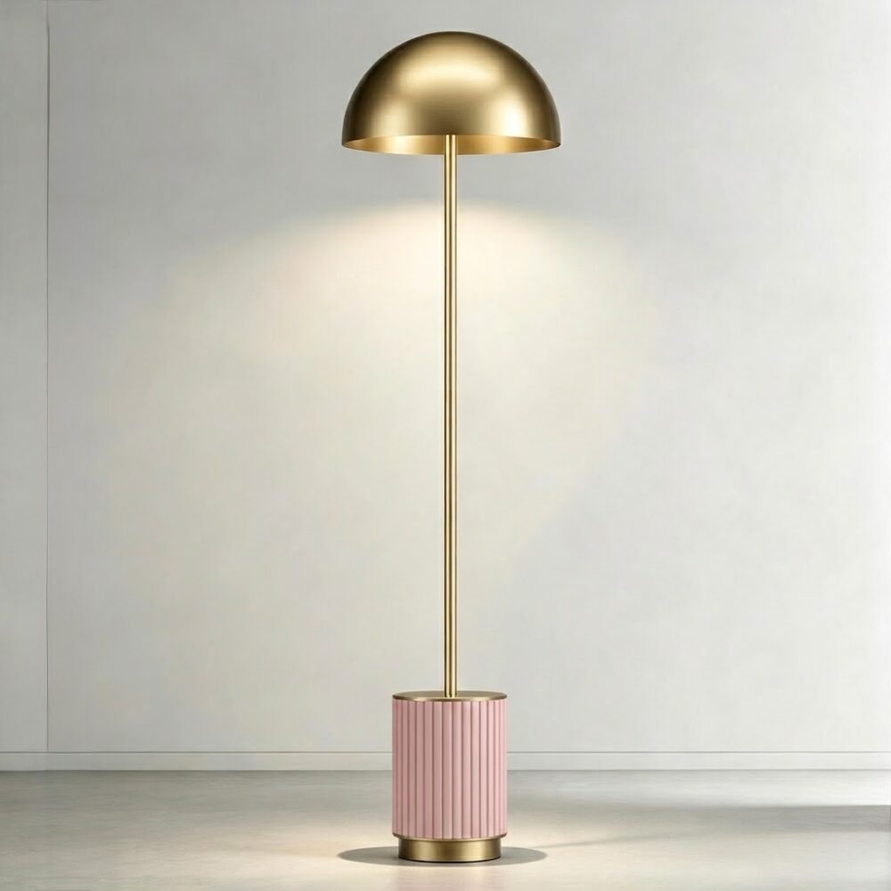 Phi Floor Lamp in Light Pink and Satin Brass
