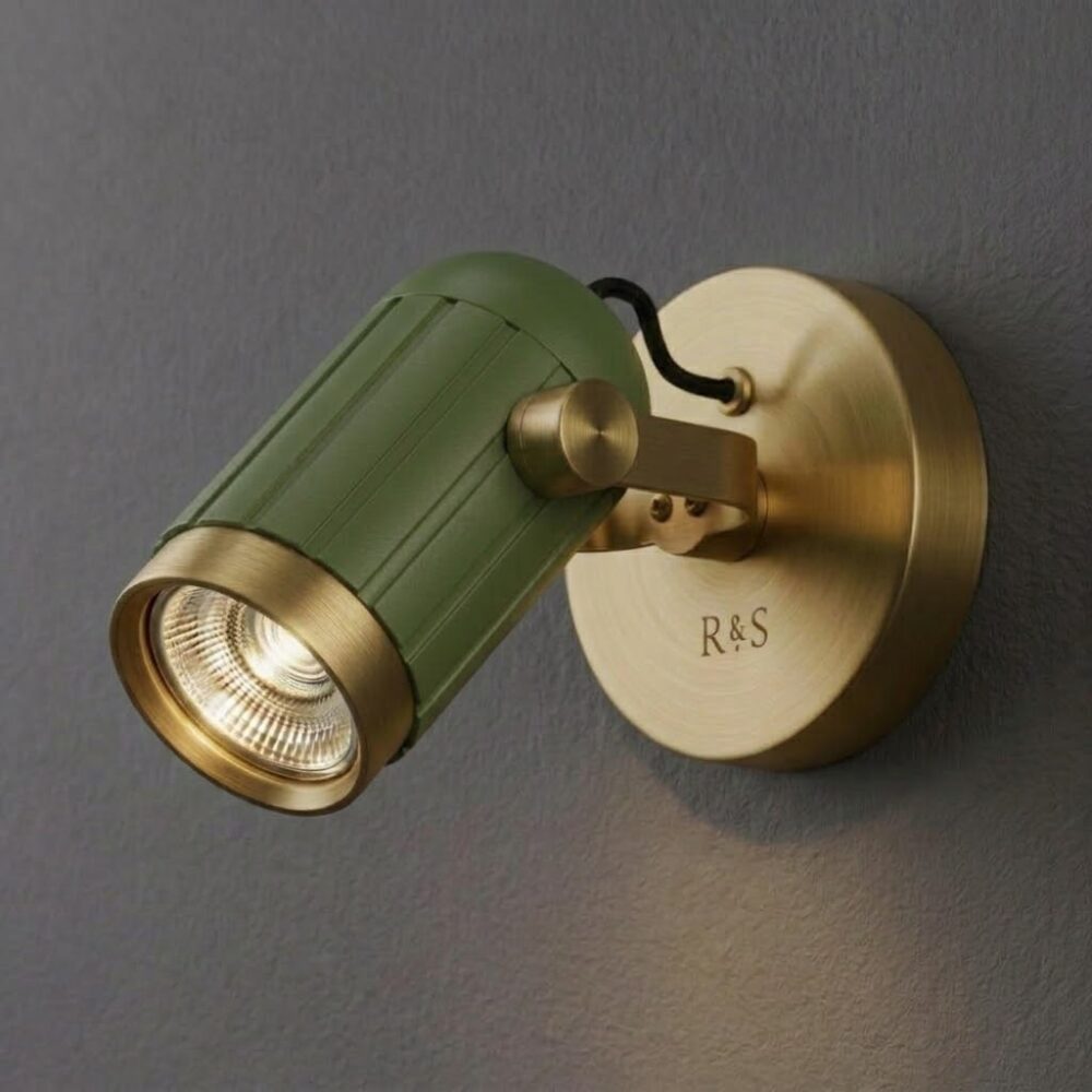 Phi Spotlight in Moss Green and Satin Brass