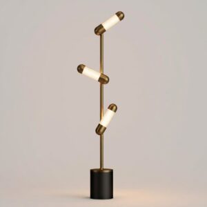 Hudson LED Floor Lamp in Burnished Brass + Textured Black