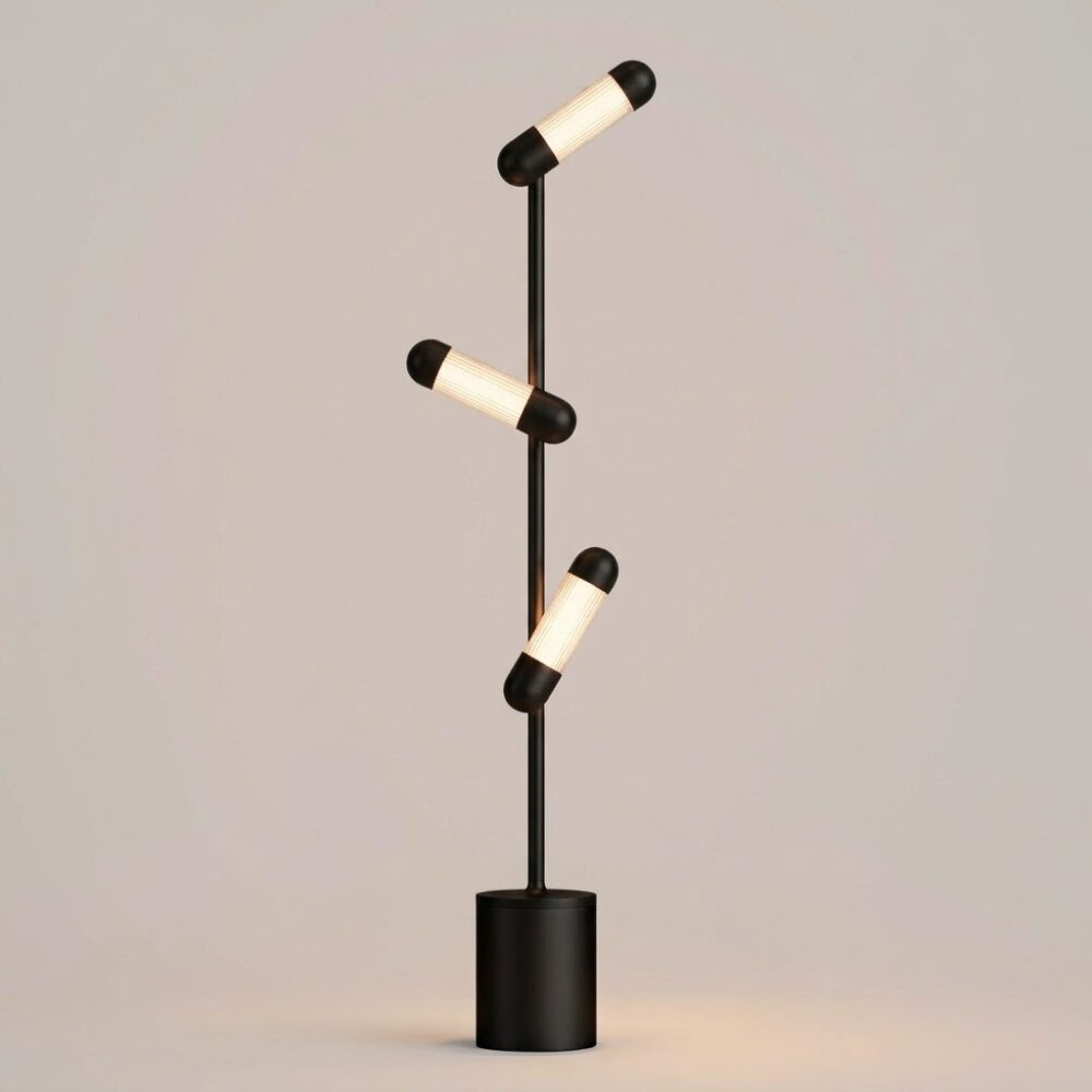 Hudson LED Floor Lamp in Gloss Black and Textured Black