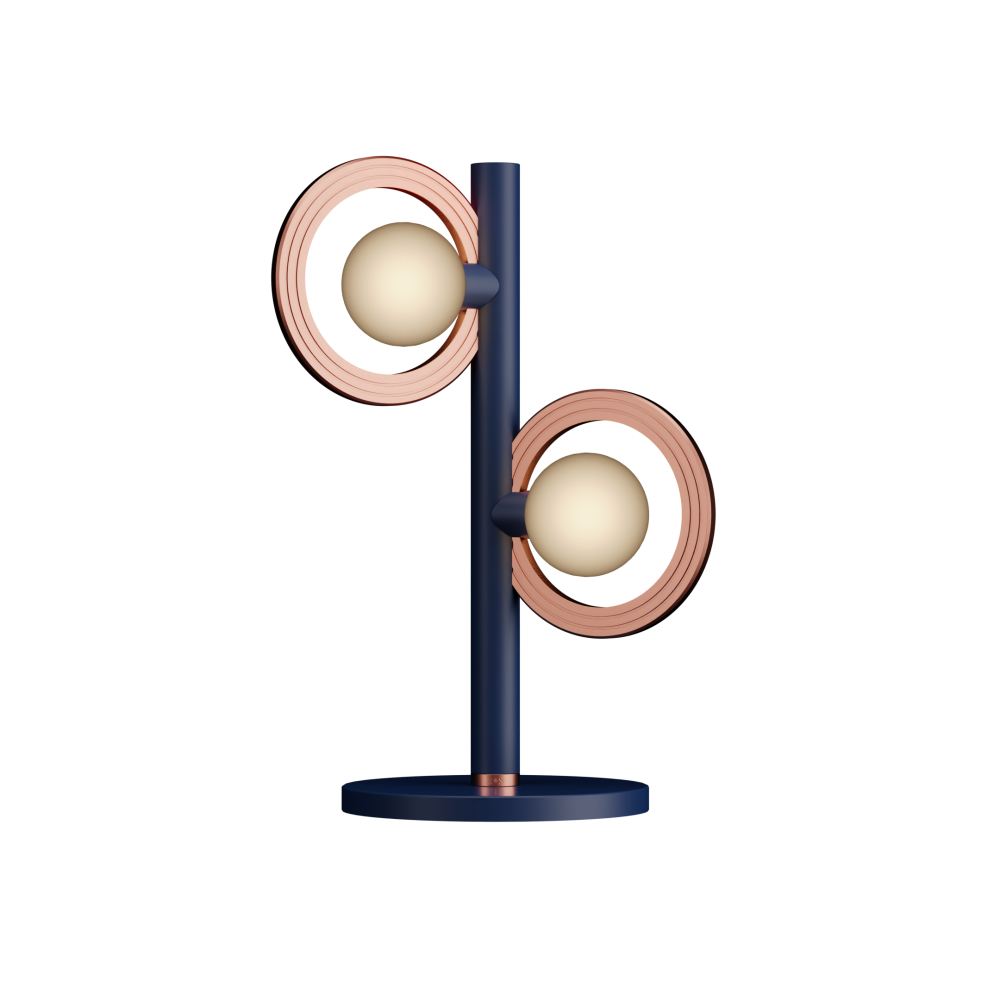 Cassi Table Lamp with Opal Glass in Cobalt Blue and Satin Copper