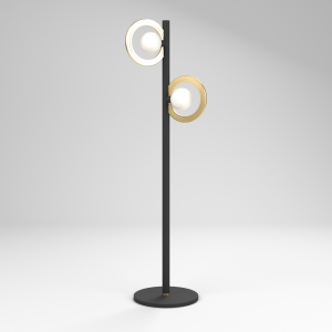 Cassi Floor Lamp with Opal Glass in Super Matt Black and Satin Brass