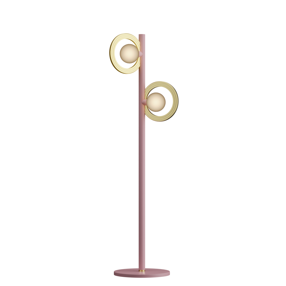 Cassi Floor Lamp with Opal Glass in Light Pink and Satin Brass