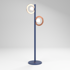 Cassi Floor Lamp with Opal Glass in Cobalt Blue and Satin Copper