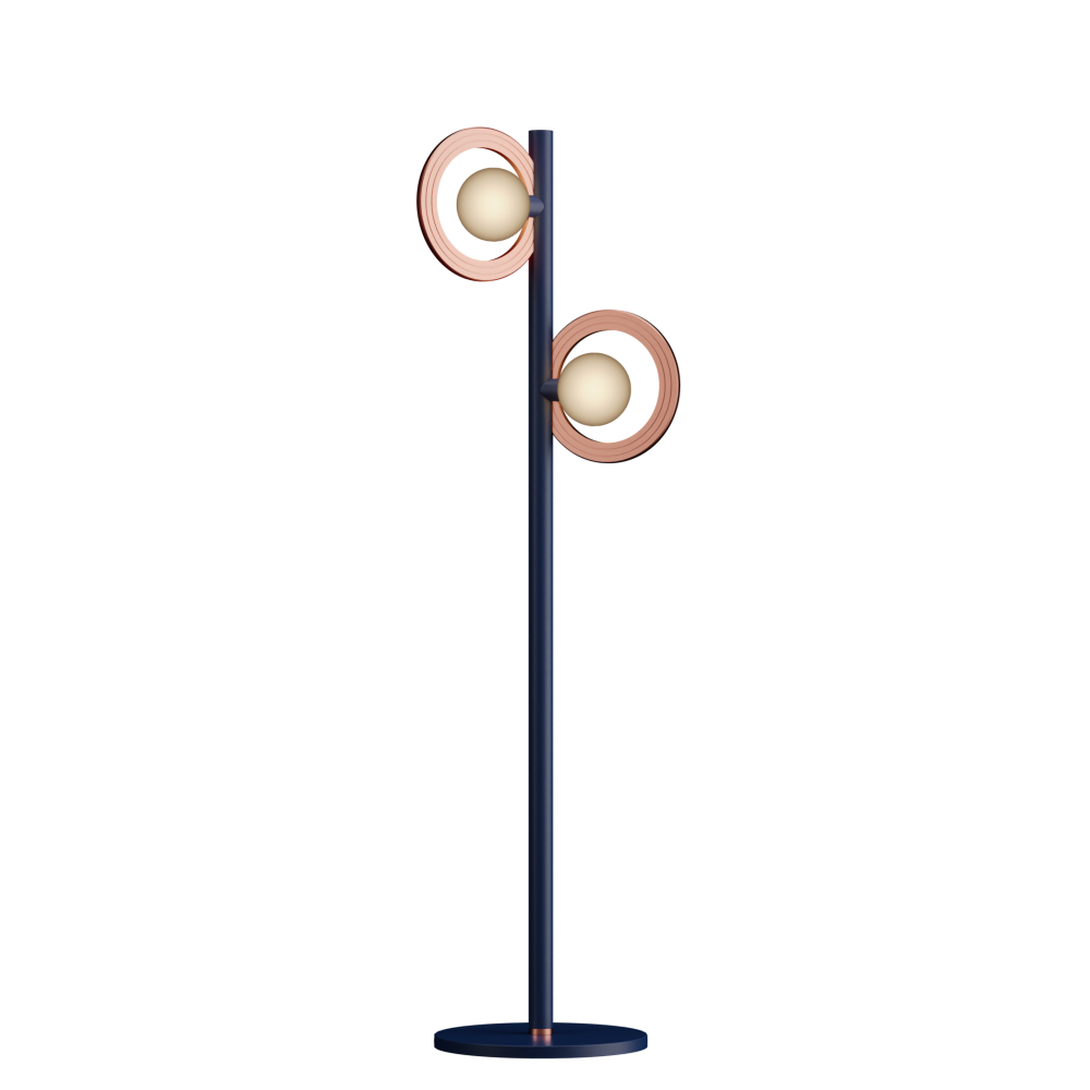 Cassi Floor Lamp with Opal Glass in Cobalt Blue and Satin Copper