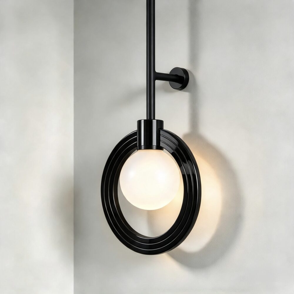 Cassi Ceiling Mounted Wall Light in Super Matt Black + Gloss Black