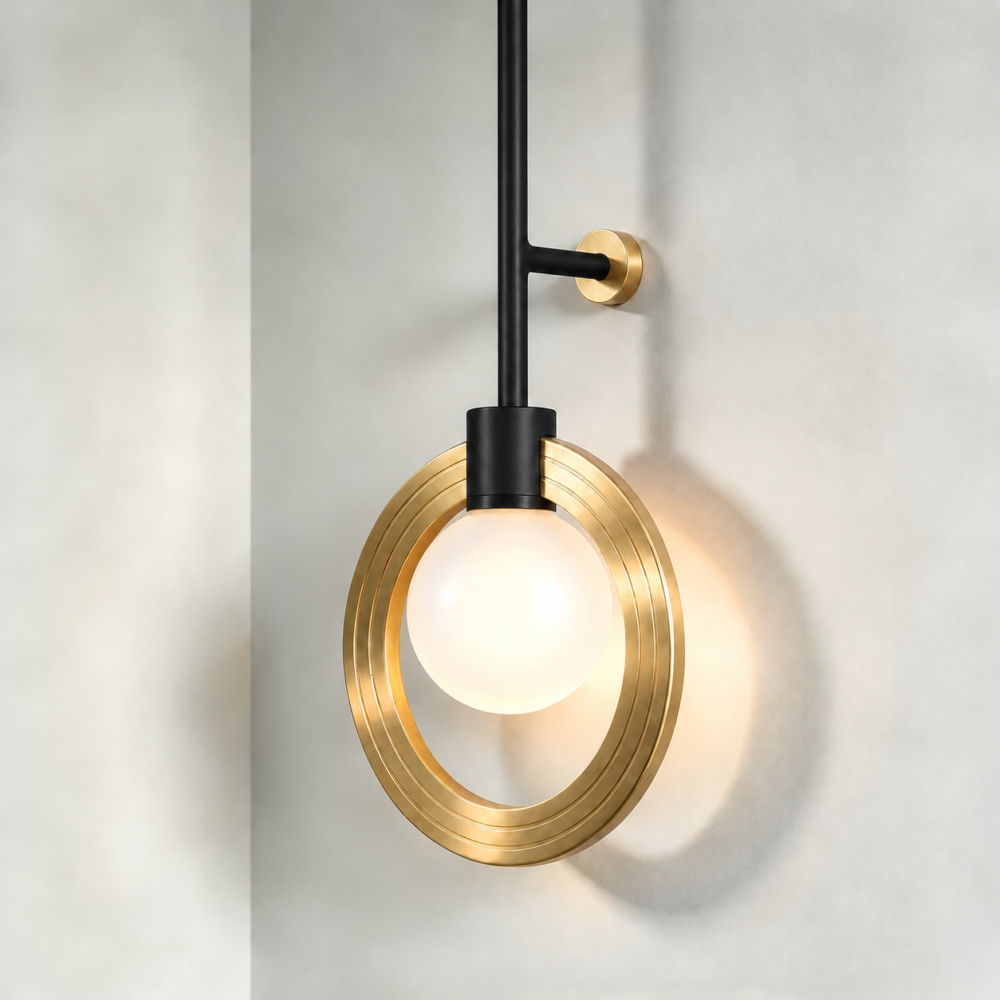 Cassi Ceiling Mounted Wall Light in Super Matt Black + Satin Brass