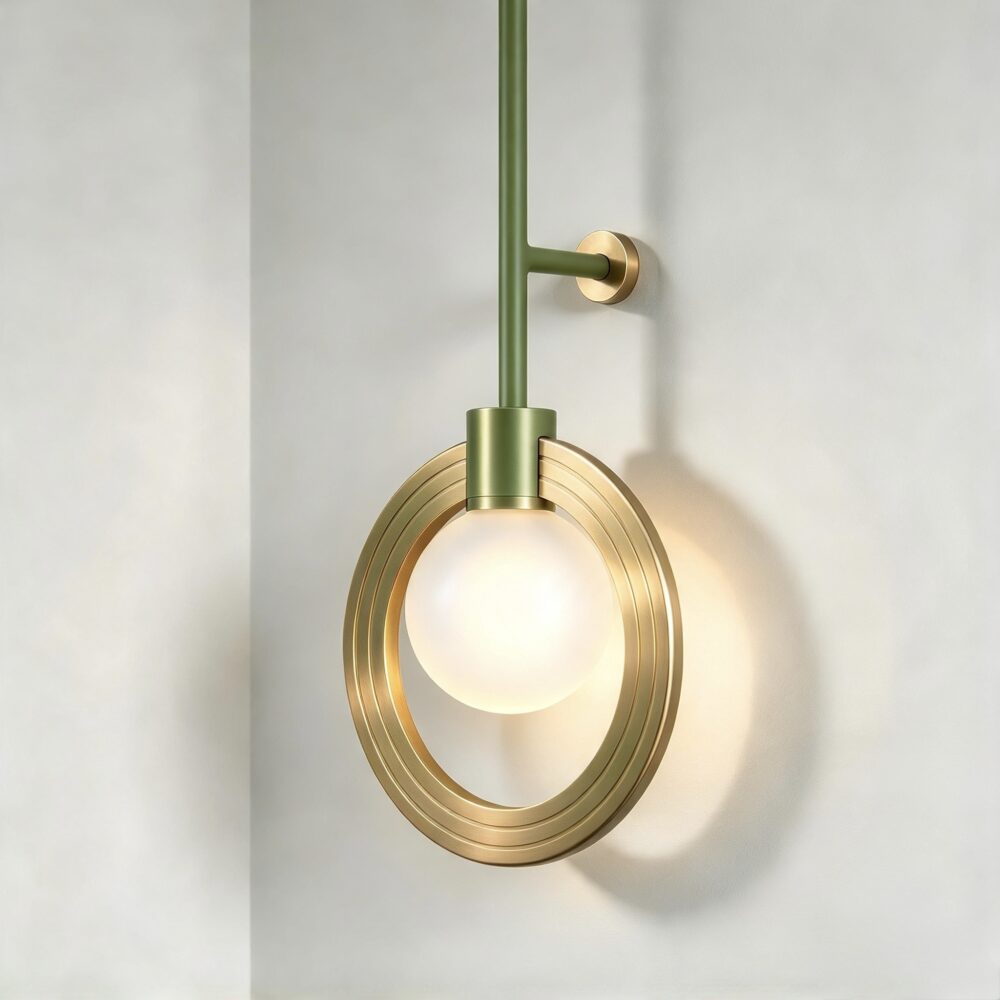 Cassi Ceiling Mounted Wall Light in Moss Green + Satin Brass