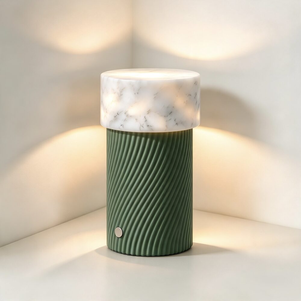 Small Alabaster LED Portable Table Lamp in Green