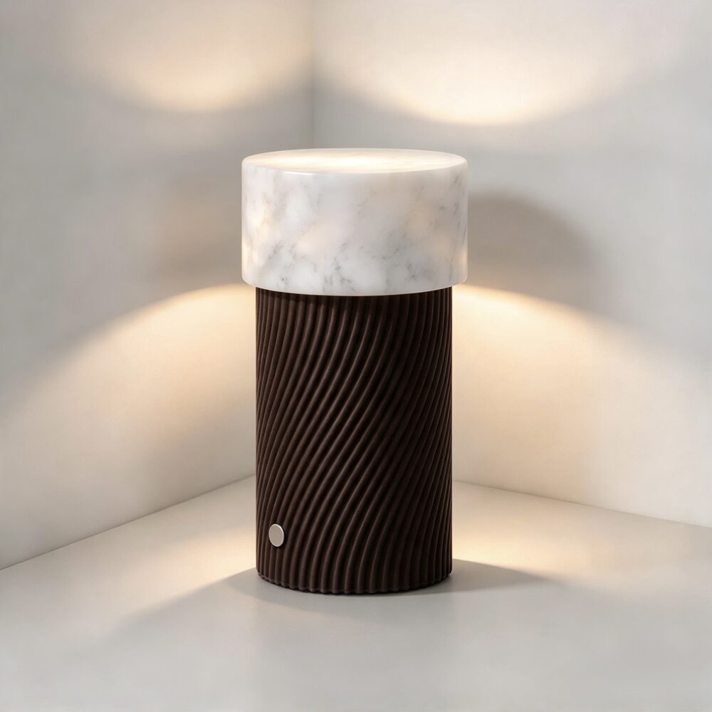 Small Alabaster LED Portable Table Lamp in Dark Brown