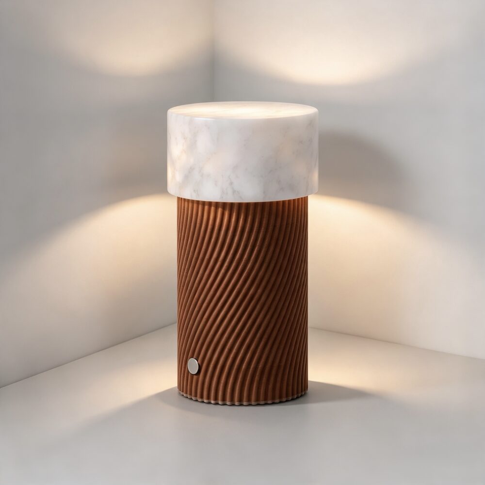 Small Alabaster LED Portable Table Lamp in Dark Orange