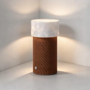 Small Alabaster LED Portable Table Lamp in Dark Orange