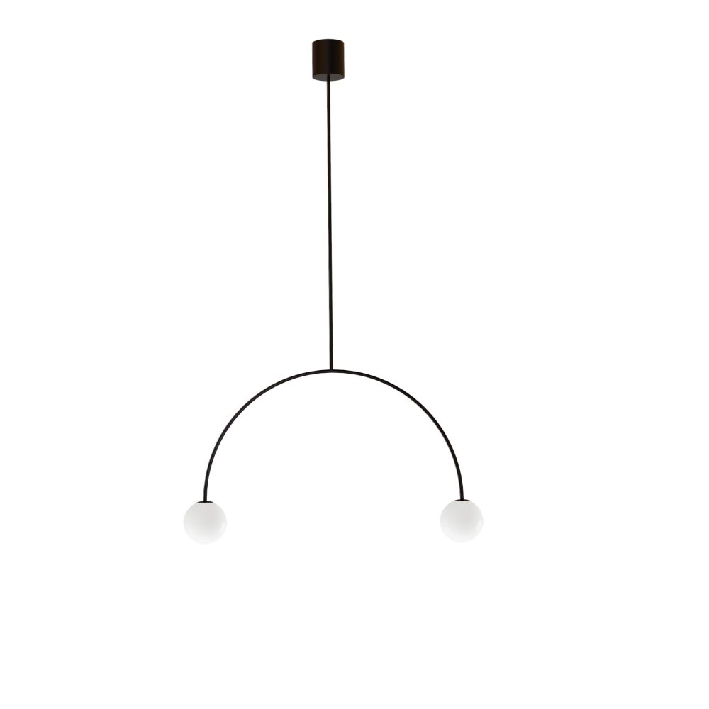 2 Light Matt Black Arched Pendant With Opal Glass Globes