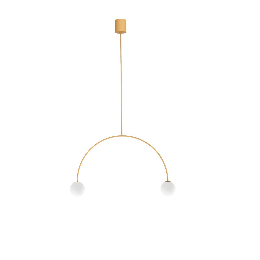 2 Light Yellow Arched Pendant With Opal Glass Globes