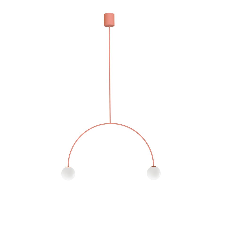 2 Light Coral Arched Pendant With Opal Glass Globes