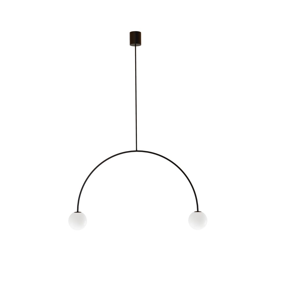 Large 2 Light Matt Black Arched Pendant With Opal Glass Globes