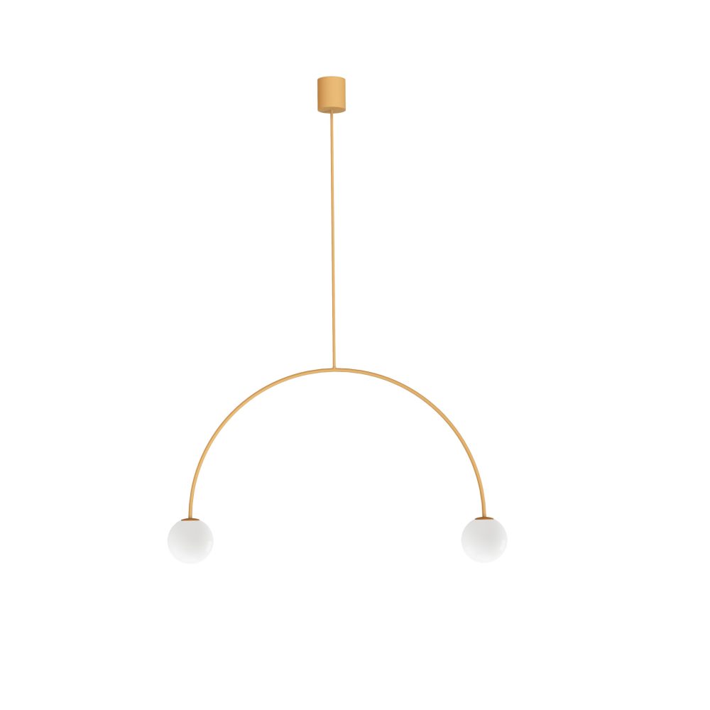 Large 2 Light Yellow Arched Pendant With Opal Glass Globes