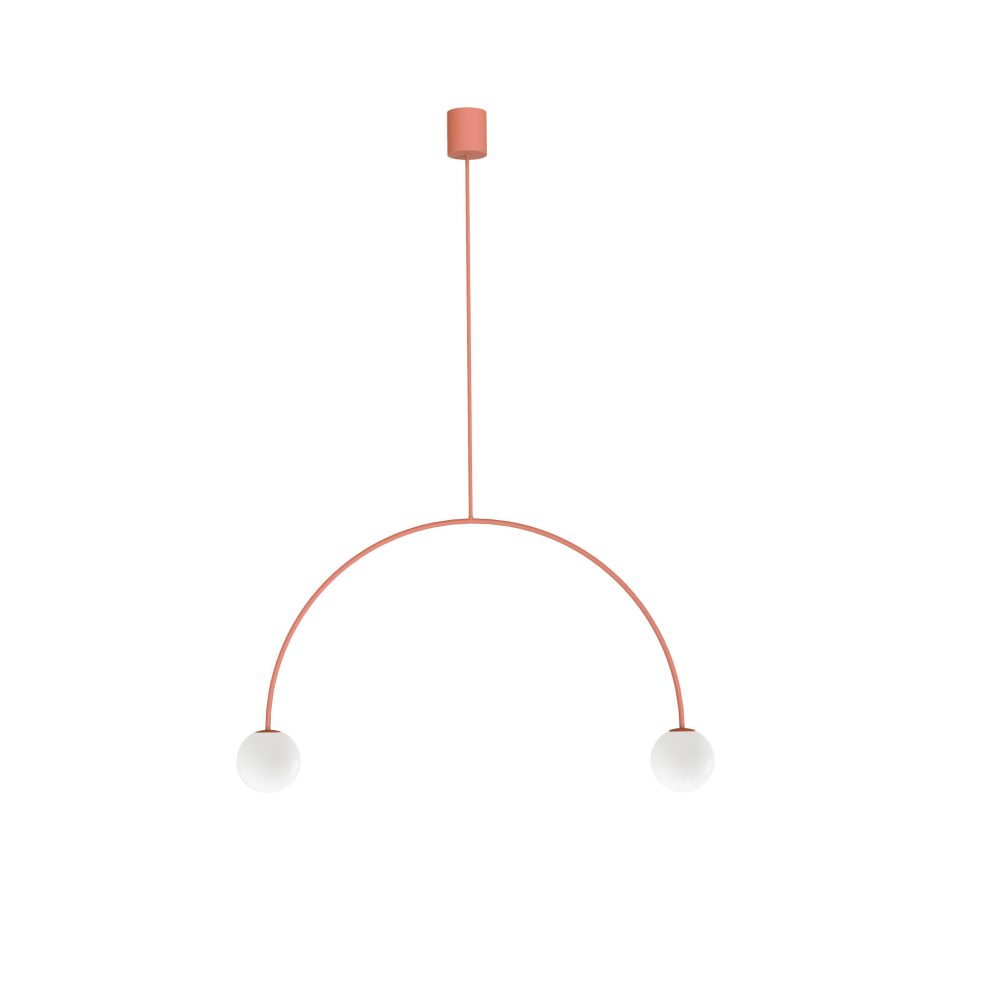 Large 2 Light Coral Arched Pendant With Opal Glass Globes