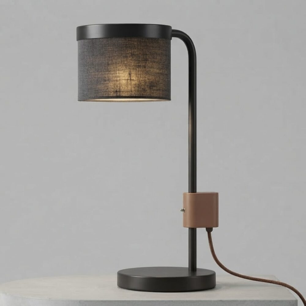 Hoop Desk Lamp in Super Matt Black + Clay Brown