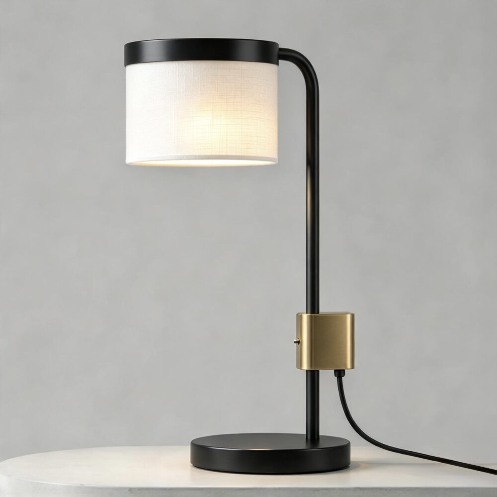 Hoop Desk Lamp in Super Matt Black + Satin Brass
