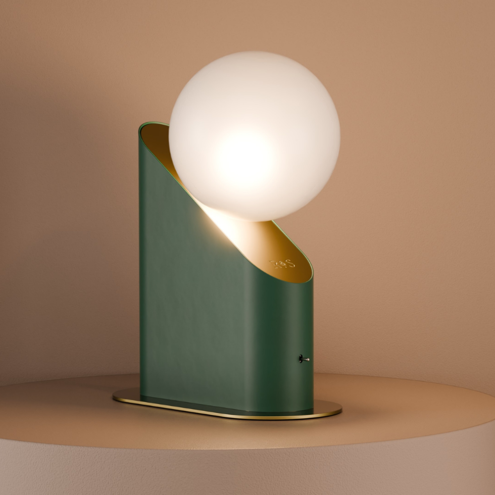 Vienna Table Lamp in Moss Green + Satin Brass