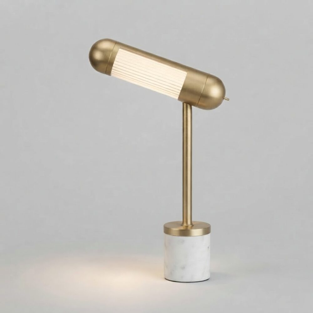 Hudson LED Desk Lamp in Satin Brass + White Marble