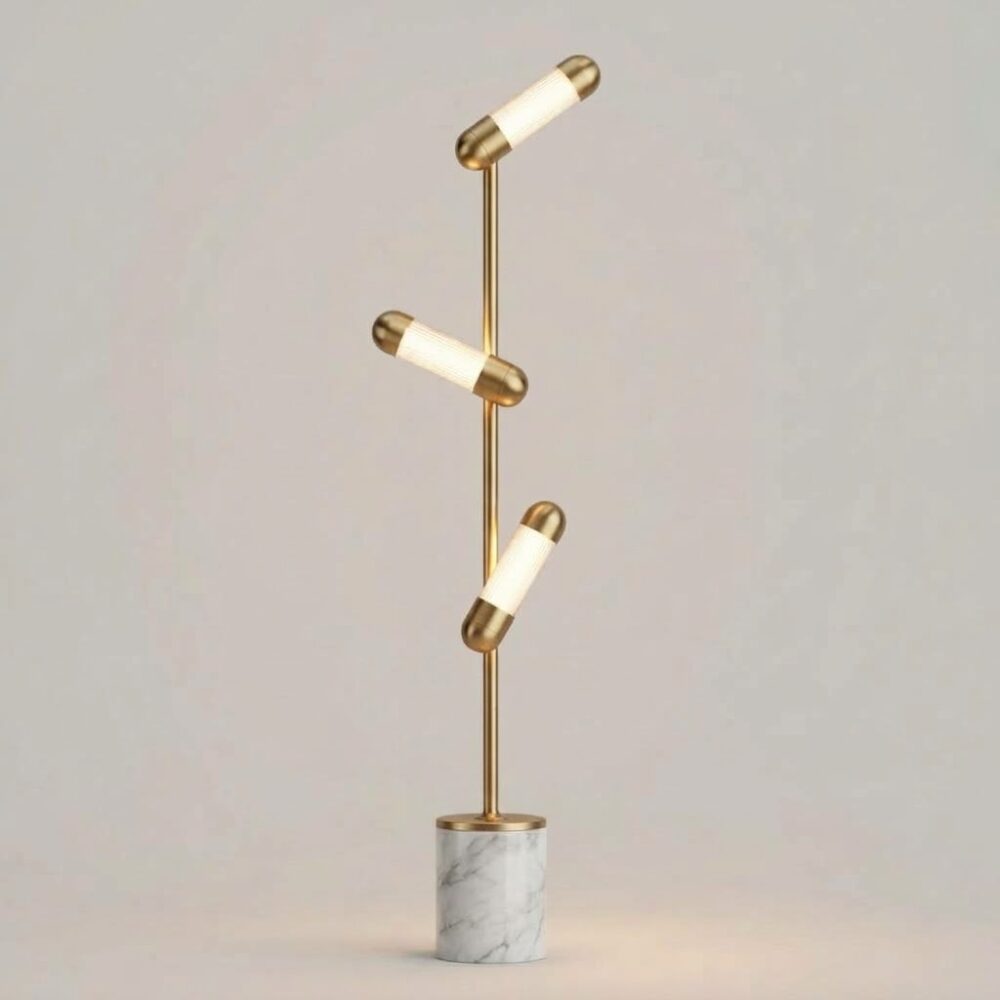 Hudson LED Floor Lamp in Satin Brass + White Marble Base