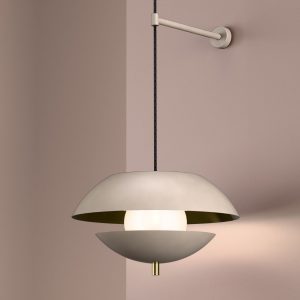 Pearl Bedside Wall Light in Grey Beige + Satin Brass